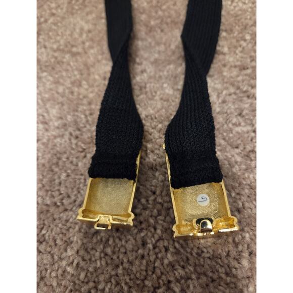 Vintage St. John Gold Enamel Buckle Santana Knit Stretch Waist Belt, Size 6